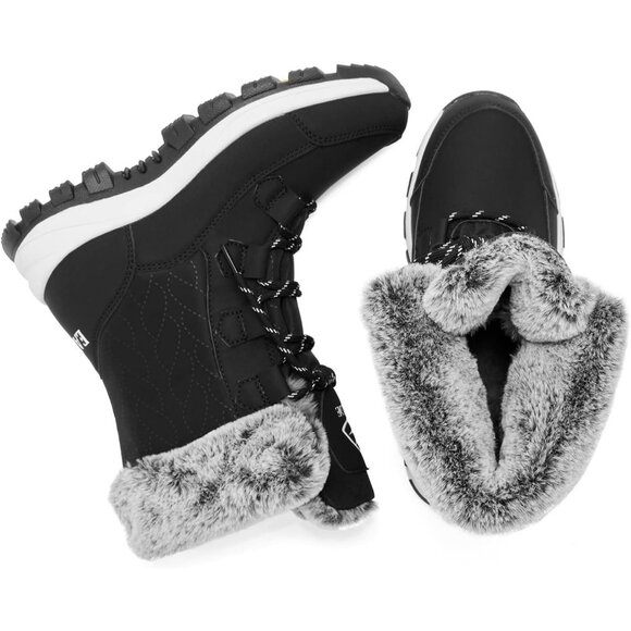 Women’s Black Waterproof Snow Boots Mid-Calf Faux Fur Lined Non-Slip - Picture 8 of 9